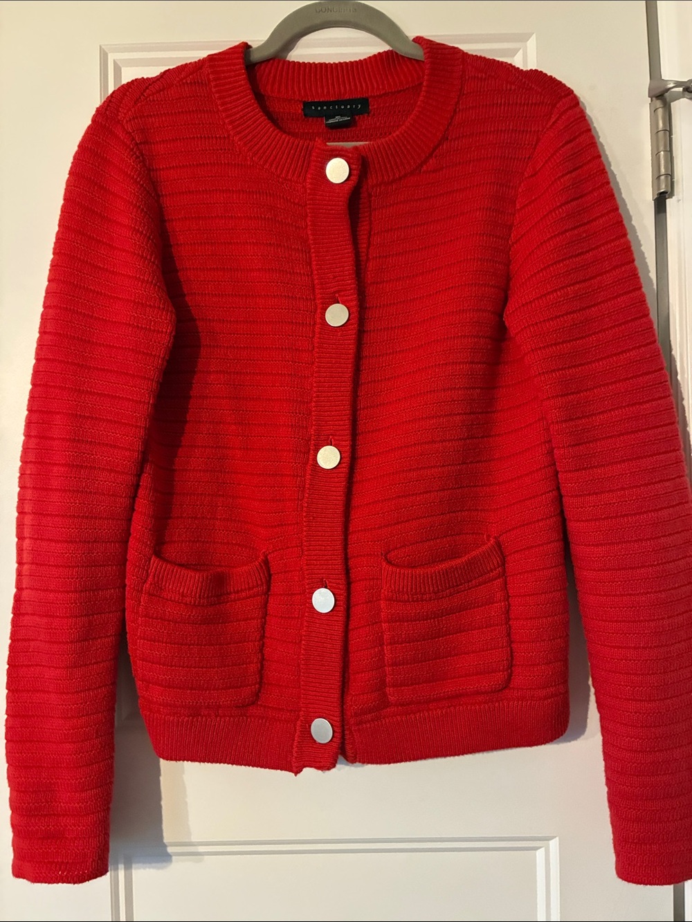 Sanctuary Red Ribbed Button-Front Cardigan